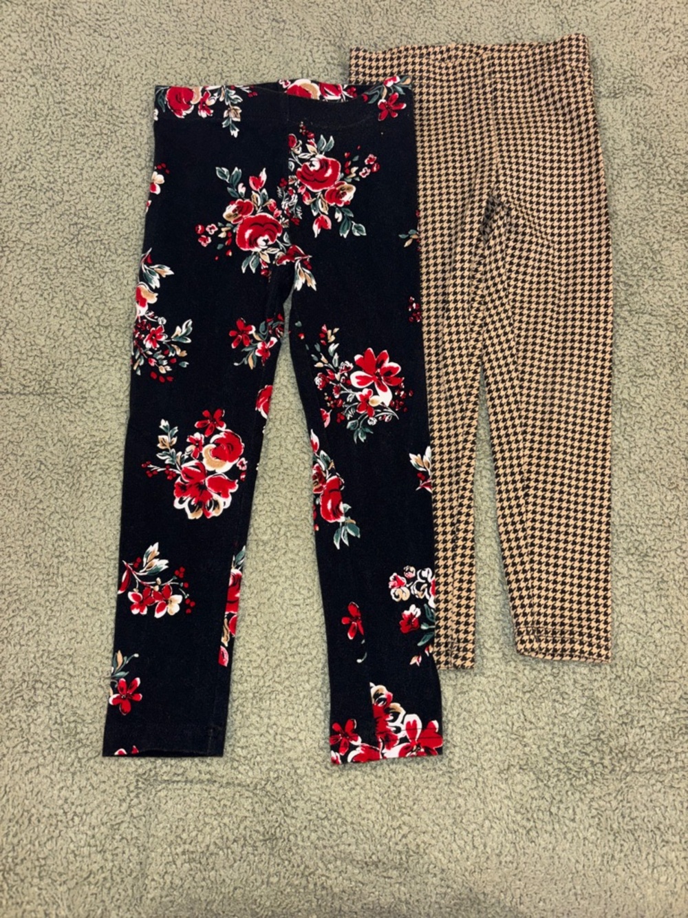 Carter's Black Floral Leggings & Tan Houndstooth Leggings Set